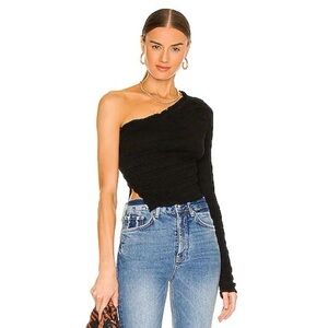 Free People X REVOLVE Jasmine Shirred One Shoulder Top in Black